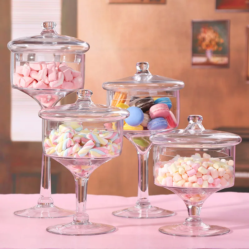 

European slim tall Transparent Glass candy jar with Wedding dessert decoration candy, snacks, dried fruit jar 4PCS/set