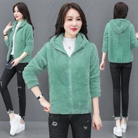 womens korean flannel cardigan top new female outdoor sports little chap plush thickened warm hooded plush winter coat