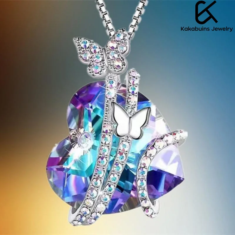 

Exquisite Luxury Heart-Shaped Butterfly Purple Necklace Woman Jewelry Accessories Personality All-Match Girl Anniversary