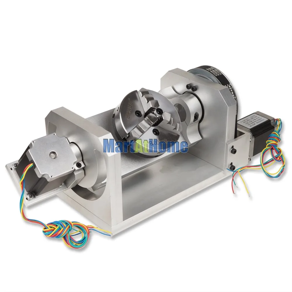 CRA839 CNC Router Machine Rotary Table 4th & 5th Rotational Axis with Chuck & 57 2-Phase 250 oz-in Stepper Motor enlarge