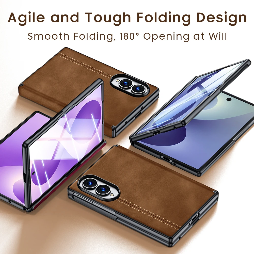 Фото Роскошный магнитный кожаный чехол-пленка для Samsung Z Fold 8, широкий ударопрочный чехол с защитой шарнира Magsafe, тонкий чехол №3
