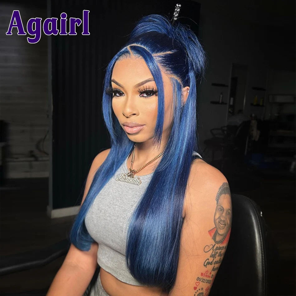 Dark Blue HD 360 Lace Frontal Human Hair Wigs 13X6 Straight Lace Front Wig Pre Plucked Peruvian 13X4 Lace Frontal Wigs for Women