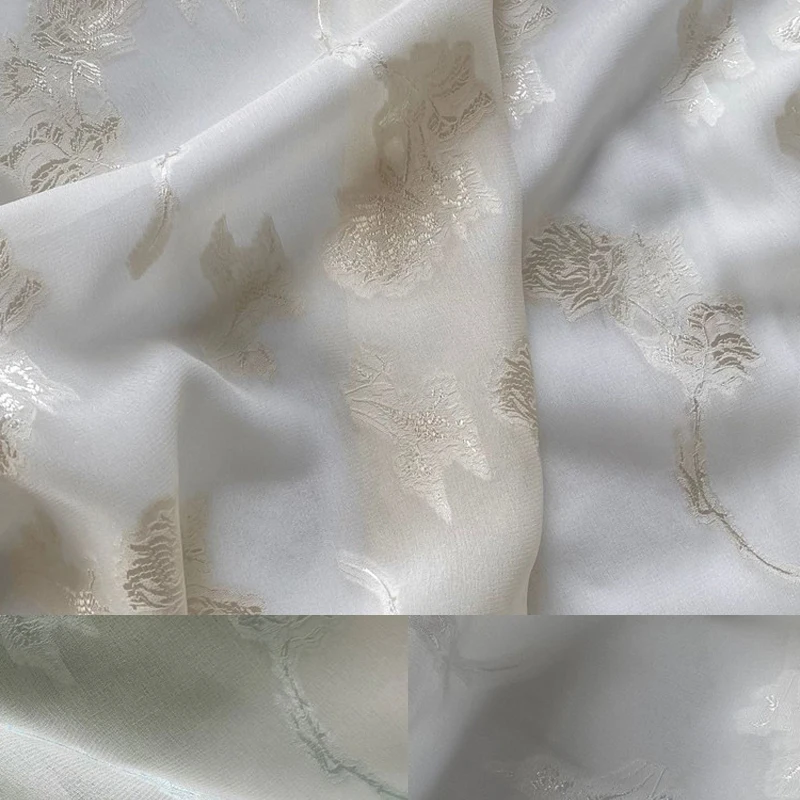 

140 см ширина 8 мм Цветочная выгорающая тонкая белая бежевая зеленая вискоза шелковая жоржетная ткань для лета Цельный Наряд рубашка X023