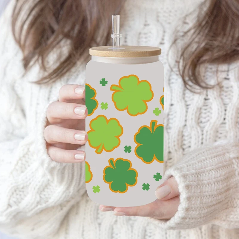 Зеленые листья UV DTF оберточная переводная наклейка для 16 фотоэлементов печать