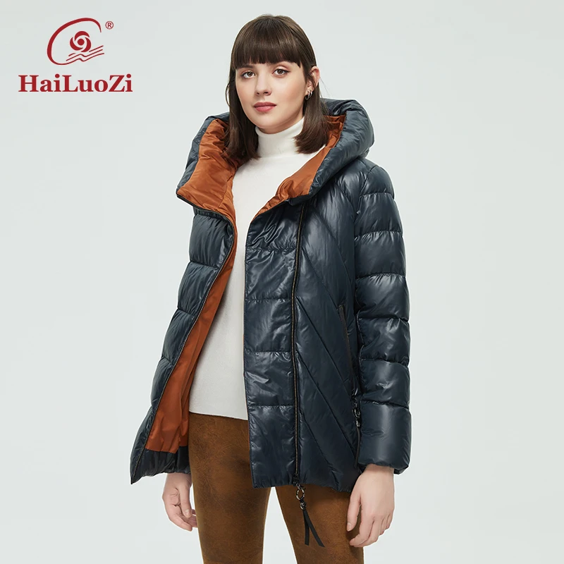 

HaiLuoZi 2022 New Women's Winter Jacket Plus Size Classic Twill Zipper Short Slim Women Coat Warm Fashion Hooded Parka 65