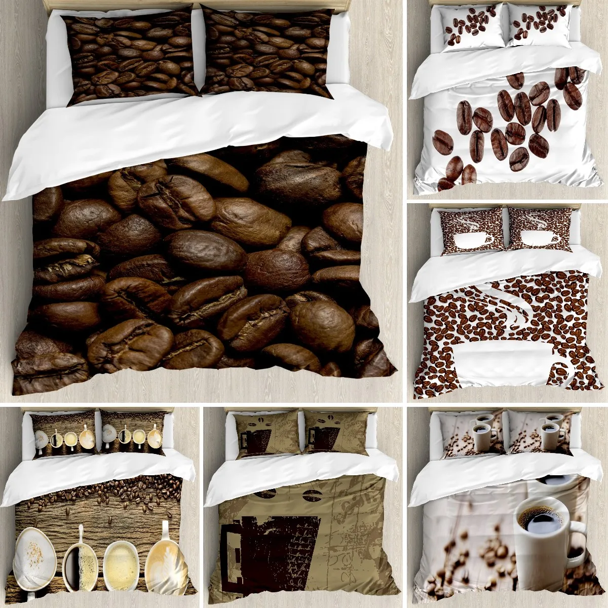 

Coffee Queen Size Duvet Cover, Flavored Roasted Arabica Beans, Morning Drink Theme Duvet Cover, Brown Duvet Cover For Adults