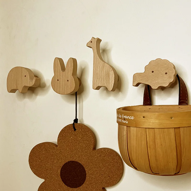 

Creative Solid Wood Hooks, Animal Cute Sticky Hooks, Star and Moon Clothes Hooks