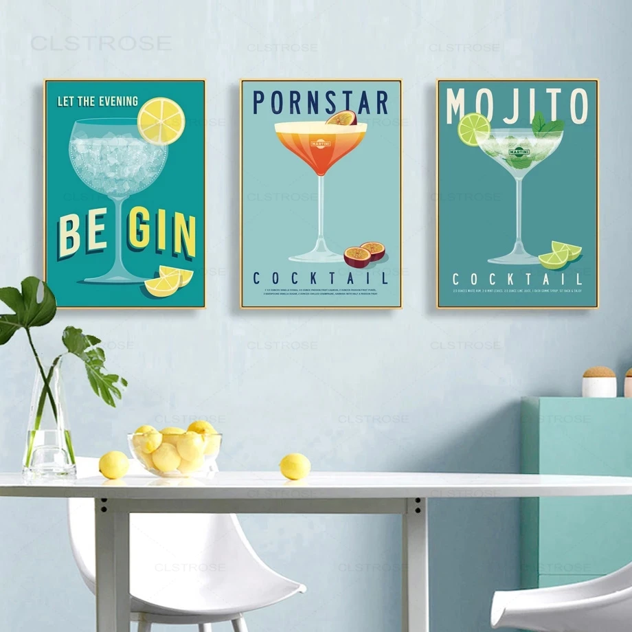 Ретро Картина на холсте с ликером Mojito коктейль ледяной чай настенное искусство