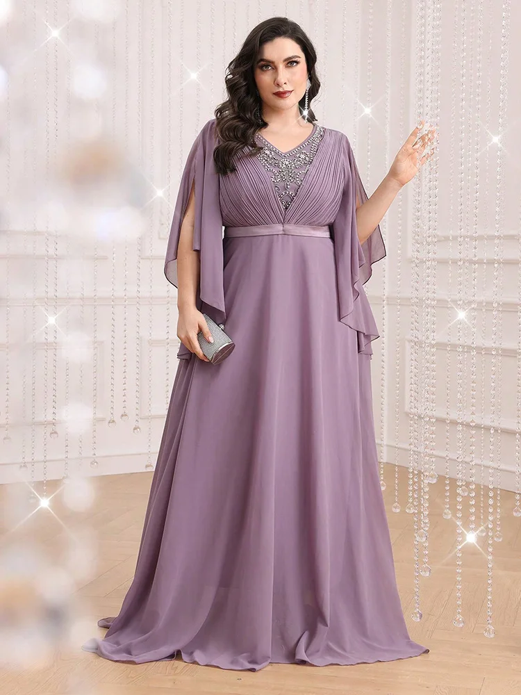 TOLEEN-Женское платье для подружки невесты со стразами больших размеров рукав с