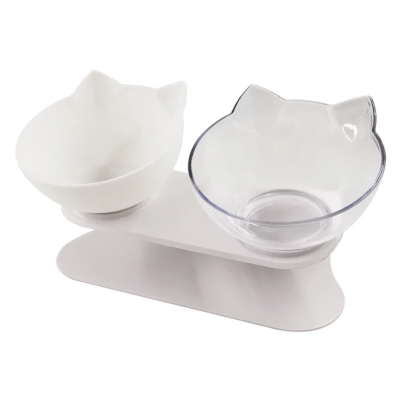 

Cat Bowl Cute Cat Ear Oblique Mouth Double Bowl Drinking Water Pet Bowl Teddy Dog Food Bowl Cat Protects Cervical
