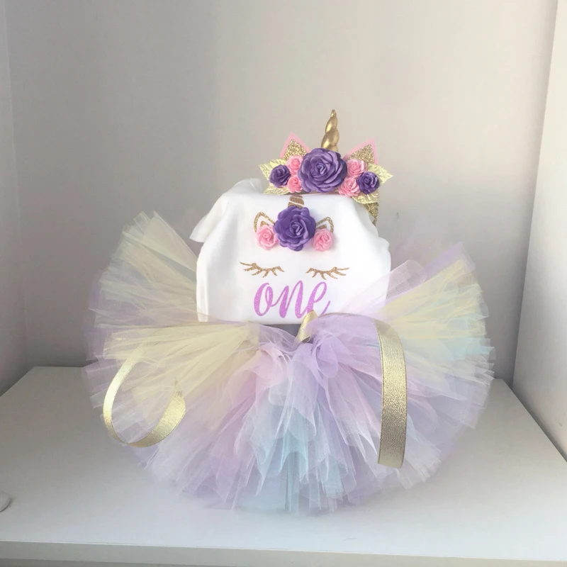 

New Born Baby Clothes Unicorn Dress Baby Girls First Birthday Outfit Rainbow Dresses 12 months Tutu Dress Party Toddler Costume