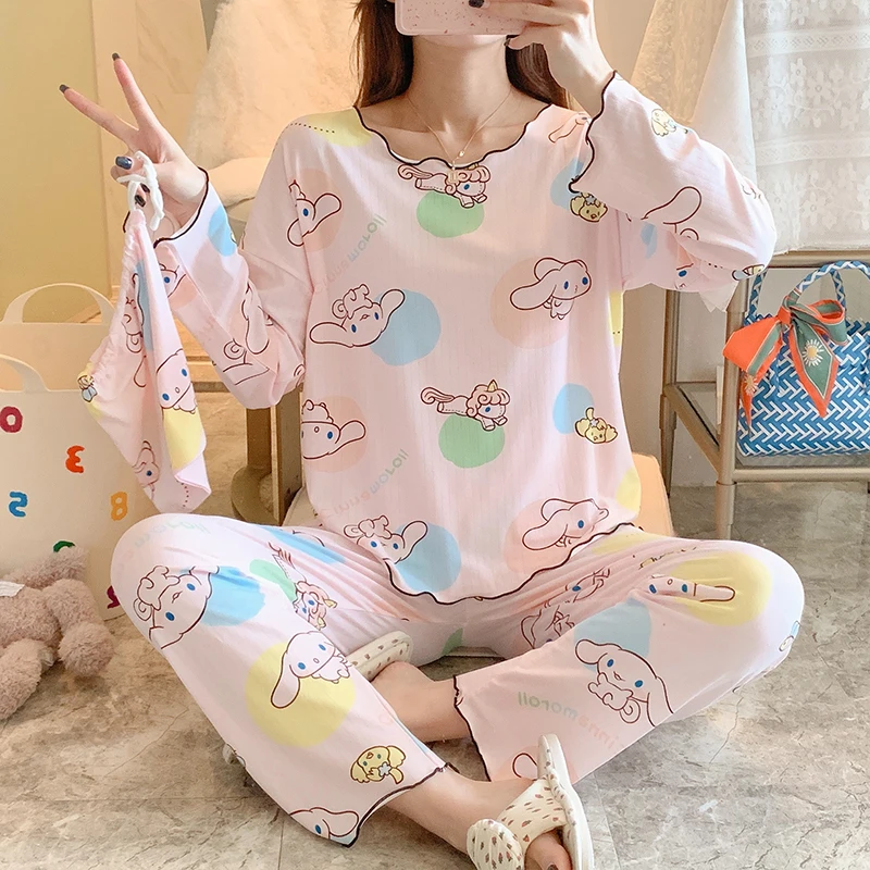 

Sanrio Kawaii Cinnamoroll/Пижама повседневная одежда для отдыха с длинными рукавами на весну-осень с мультяшным принтом подарок для девочек