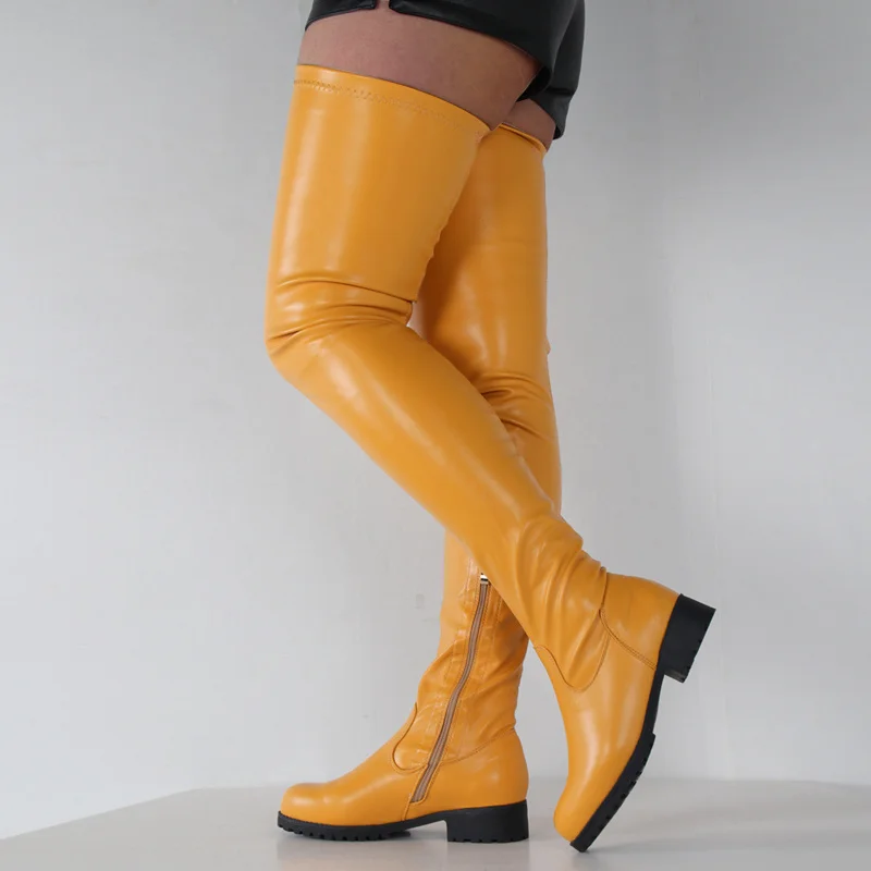 Low Heels Thigh High Boots Brand Shoes For Women 2022 Autumn Winter Large Size Yellow Green Over The Knee Boots Bota Feminina