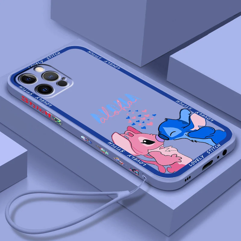 

Disney Lilo & Stitch Cute Phone Case For Apple iPhone 14 13 12 Mini 11 XS Pro Max X XR 8 7 6 Plus SE Liquid Left Rope Cover