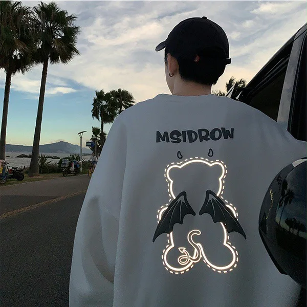 Женская толстовка со светоотражающим медведем одежда для пары корейские Модные