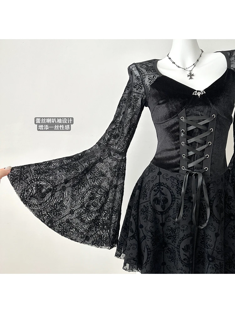 Весенние женские готические кружевные французские винтажные мини-платья Old Money с