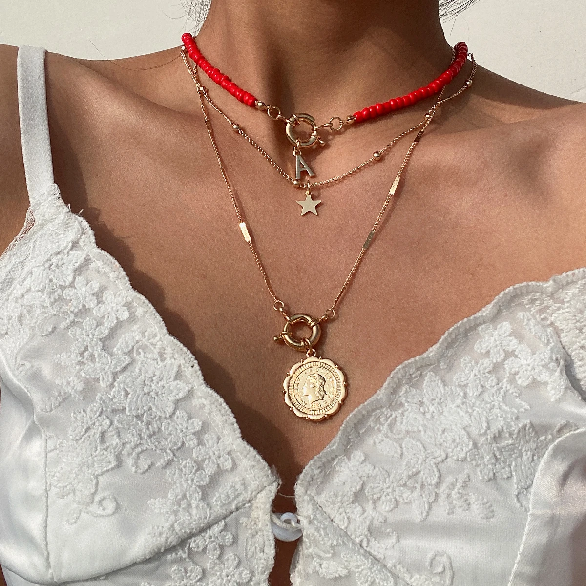 

Lacteo New Vintage Carved Coin Virgin Mary Pendant Necklace for Women Fashion Multi Layer Clavicle Chain Choker Necklace Jewelry