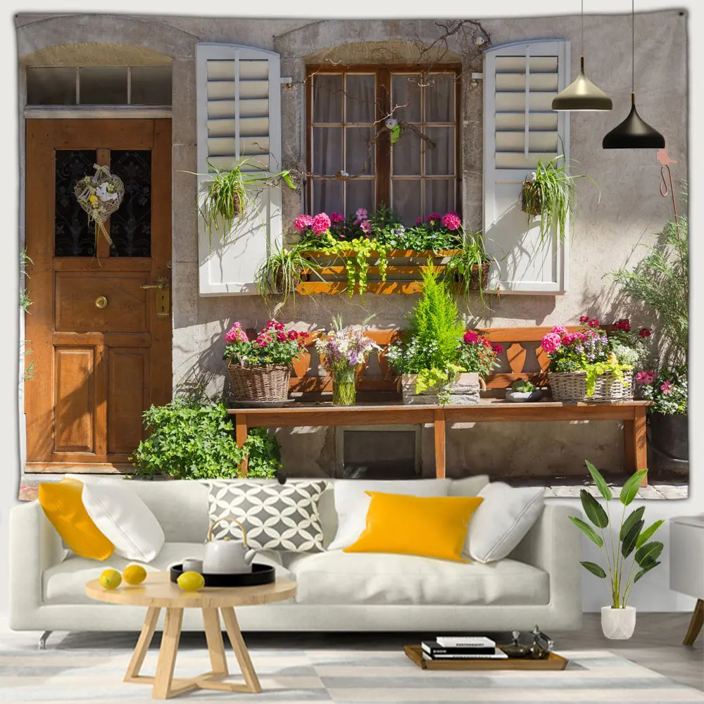 Уличные искусственные цветные цветы в стиле Тосканского дома на улице