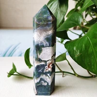 big natural moss agate crystal tower stone druzy wicca wand point meditation spiritual healing crystal room decortion feng shui
