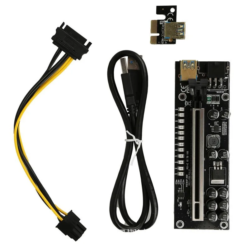

2022 Новый VER009S Plus PCI Express PCIE PCI-E Райзер карта SATA 1X до 16X 6Pin питание 0,6 м USB 3,0 кабель для видеокарты