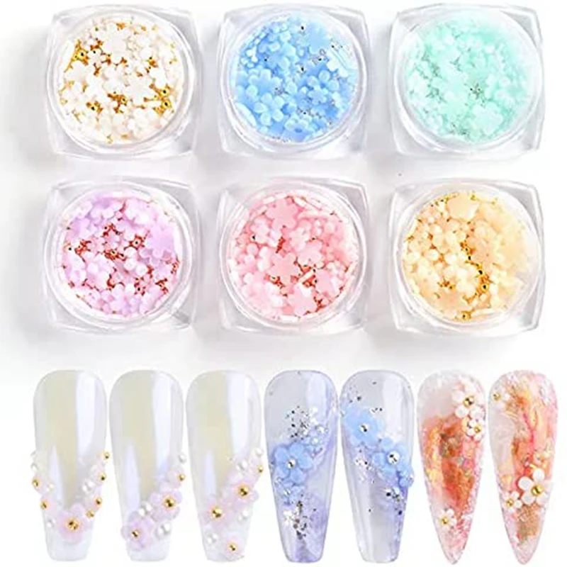 

6 коробок с изменением света, аксессуары 3D Цветы для наклеивания на ногти с золотом и серебром для смешанных ювелирных изделий «сделай сам», ...