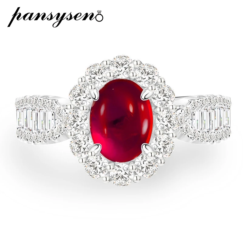 

PANSYSEN Vintage Solid 925 Sterling Silver 6x8MM Oval Cut Created Ruby Gemstone Ring Wedding Engagement Fine Jewelry Wholesale
