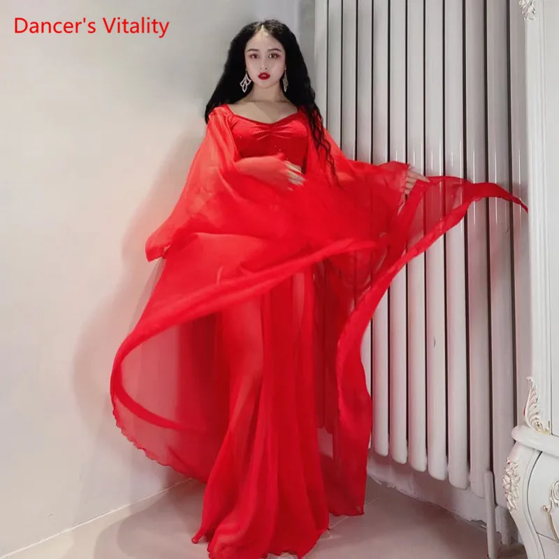 Женский костюм для танца живота сетчатый топ с длинным рукавом и юбка разрезом