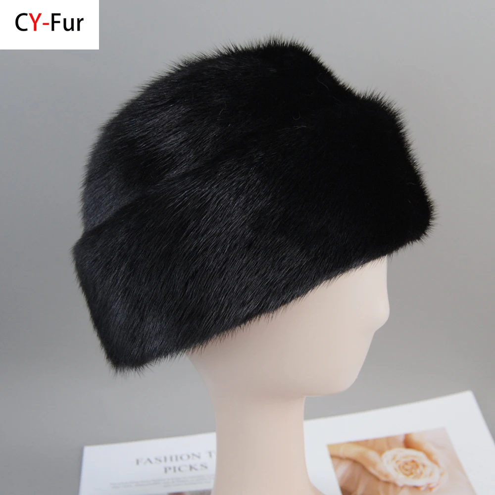 New Winter Fashion Genuine Real Mink Fur Cap Bomber Fur Hat For Unisex Cold Outdoor Ear Warm Ride Motorcycling Natural Mink Cap