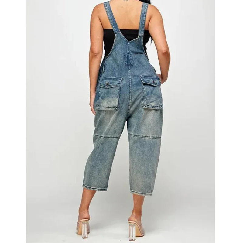 Комбинезон 2024 цельный женский джинсовый комбинезон на подтяжках Длинные прямые