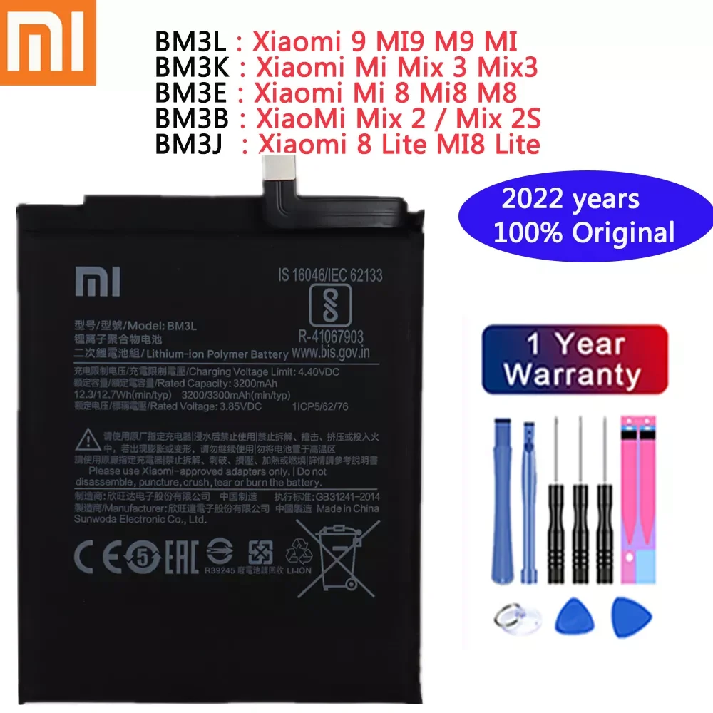 

2022 Years Xiaomi Original Phone Battery for Xiaomi 9 MI9 Mi Mix 3 Mix3 Mi 8 Mi8 M8 Mix 2 Mix 2S 8 Lite MI8 Lite Phone Batteries