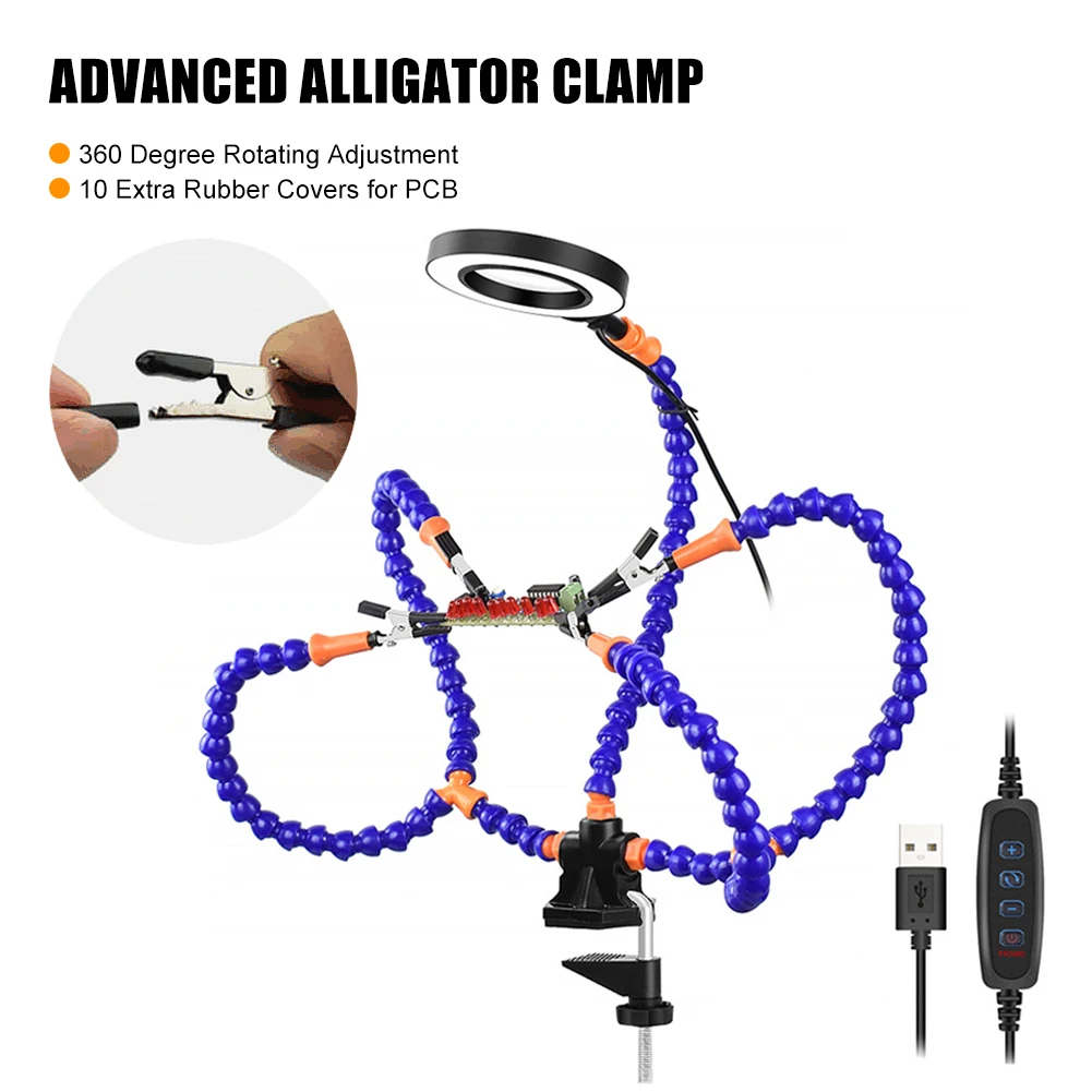 

New Table Clamp Soldering Helping Hands Third Hand Tool Soldering Station LED 3X Magnifier Soldering Station Holder Welding Tool