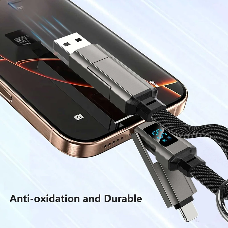 Фото Кабель-брелок USB-C 4-в-1, 65 Вт, с цифровым LED-дисплеем, для сверхбыстрой зарядки PD, совместим с iPhone 17, 16, 15, Samsung, Android №4