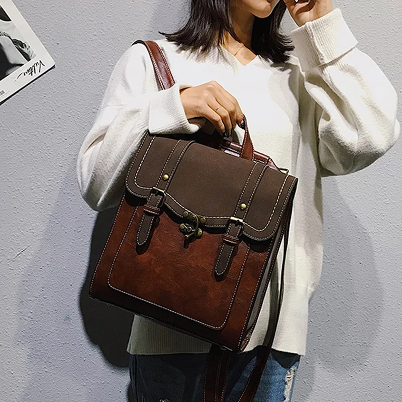 

Vintage Pu Leather Women Backpack Preppy Style Backpacks Fashion School Bag College Girl Backpack Shoulder Bags Feminin