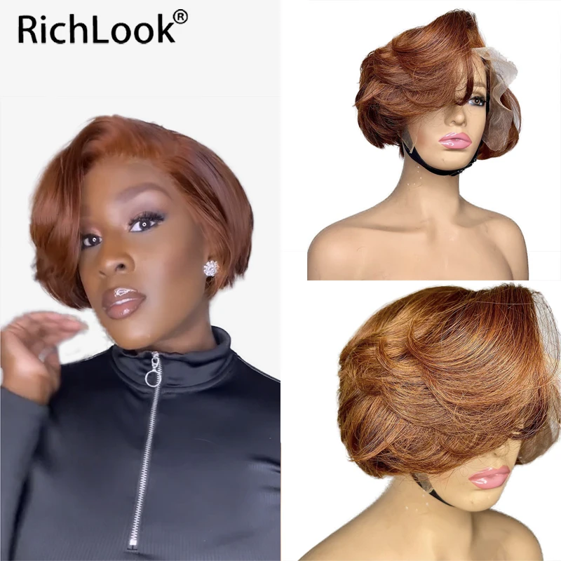 Short Bob Straight Cut Honey Blonde Ginger Color 13X4 Lace Front Human Hair 4X4 Closure Frontal Wigs Prepluck With Baby Hair