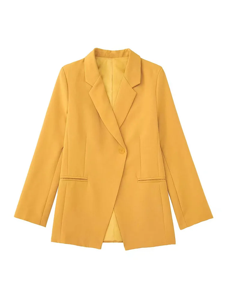 DYLQFS 2022 Women Autumn Fashion Solid Color Blazer Casual Long Sleeve Lapel Female Jacket