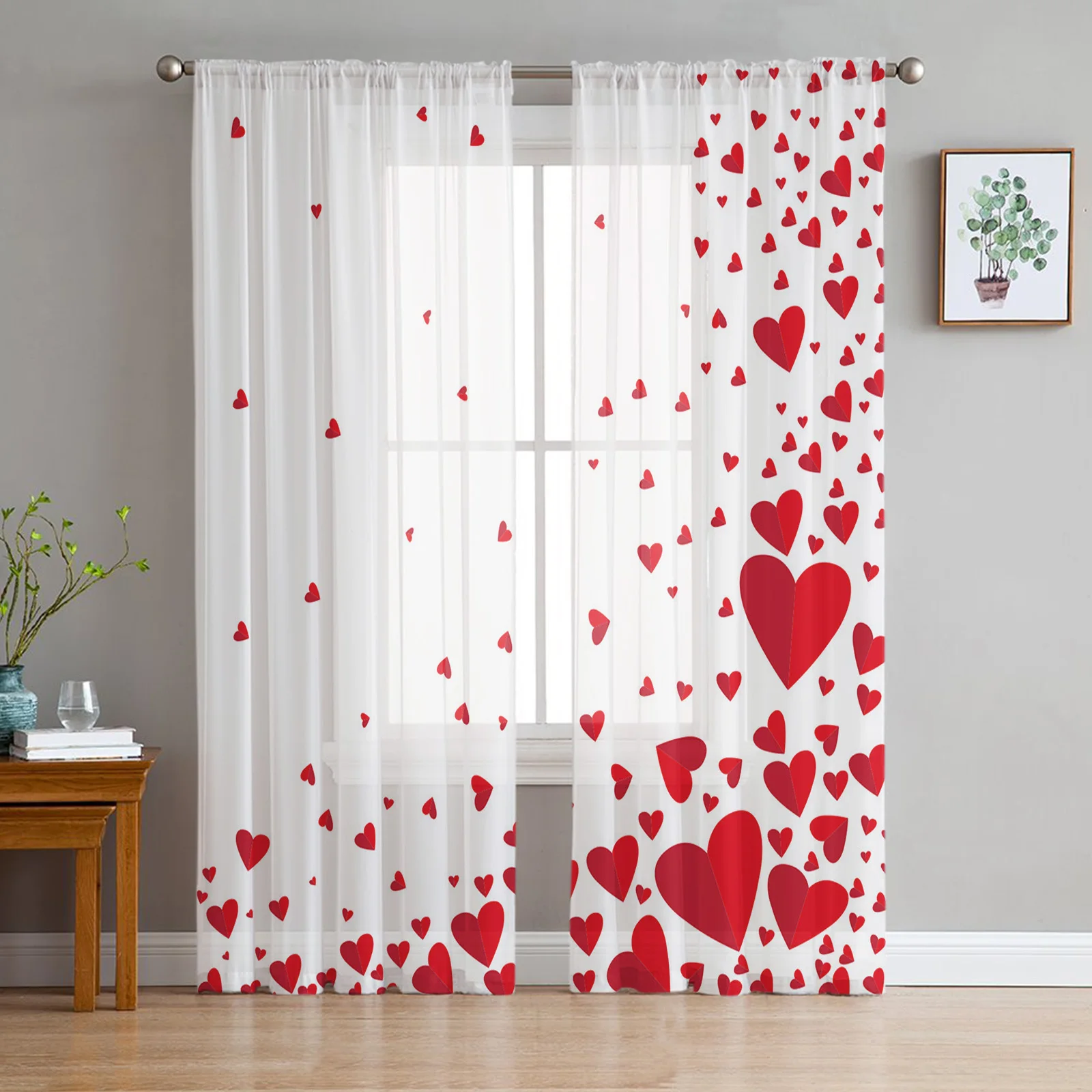 

Romantic Valentine'S Day Love Heart Tulle Sheer Curtains for Living Room Bedroom Kitchen Decor Voile Organza Window Curtains