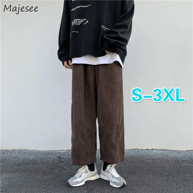 

Men Casual Pants Plus Size 3XL Solid Corduroy Straight Trousers Male Loose Ins Chic Elastic Waist Trendy Korean Style Streetwear