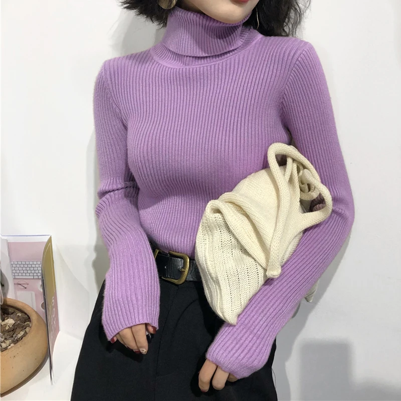 

Женский свитер с воротником «хомут», облегающий пуловер на осень и зиму, Женские базовые Топы, повседневный мягкий вязаный свитер, мягкий теплый джемпер