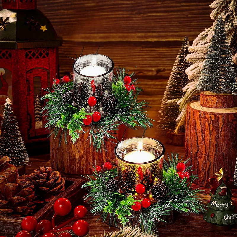 

Рождественская гирлянда для свечей, подсвечник, центральный венок, имитация ягод, искусственная свеча, семейный Пасхальный свадебный Декор...