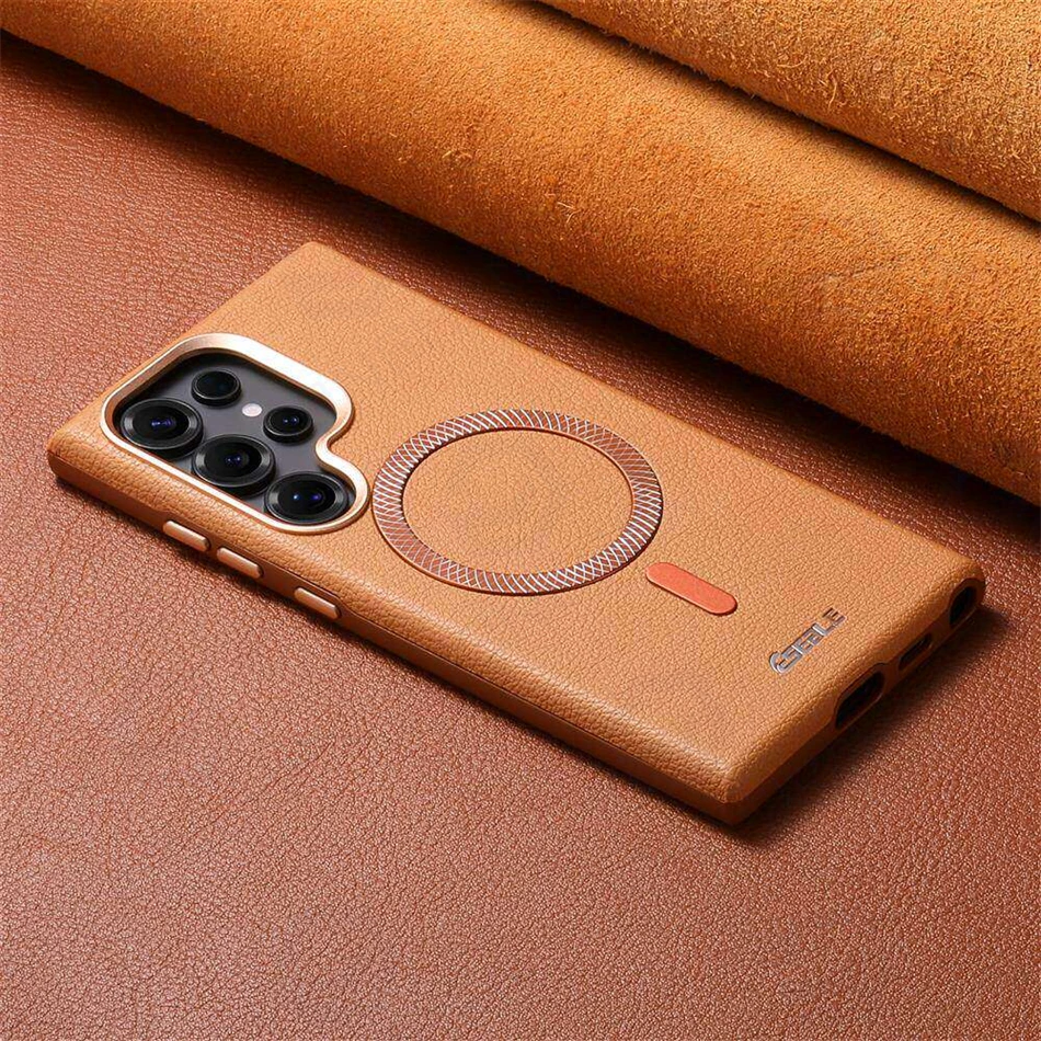Фото Роскошный кожаный чехол для Samsung Galaxy S26 S25 S24 Ultra S26ultra 5G, магнитный чехол Magsafe с защитой от ударов, деловой ретро-чехол №3