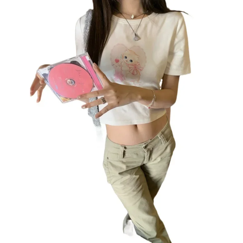 Хлопковая футболка для похудения в американском стиле женщин с круглым вырезом