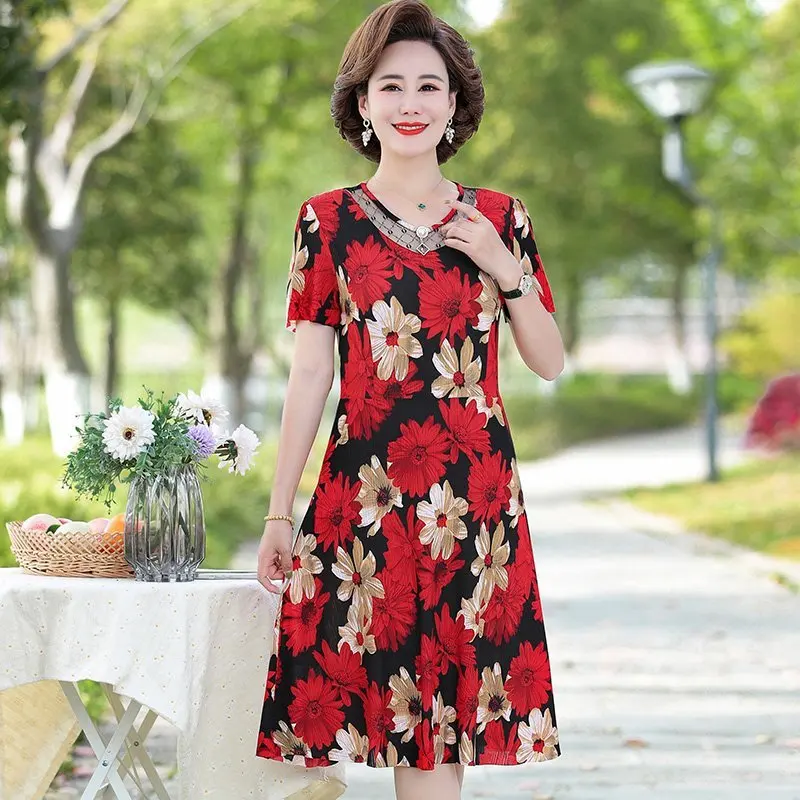 

Ladies Vintage Floral Print Summer Dress Women V Neck Casual Long Party Holiday Beach Dress Women Sundress Vestidos Robe Female