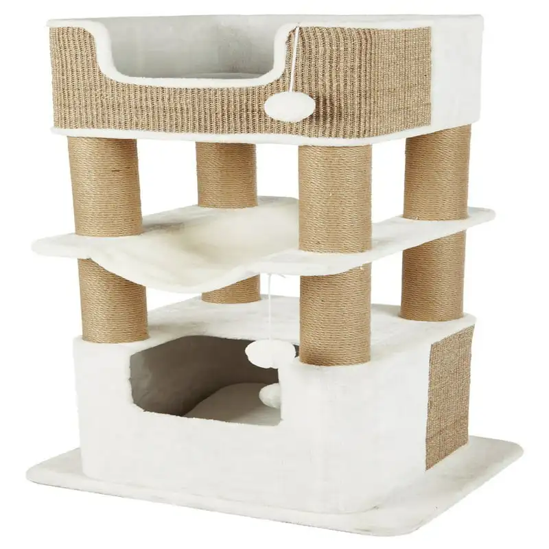 

Lucano XXL Jute & Plush 3-Level 43.3" Cat Tree with Scratching Posts and Condo, Cream/Brown