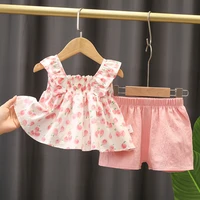 girls suits summer thin section 2022 new childrens fashionable girls baby summer suspenders two piece foreign style