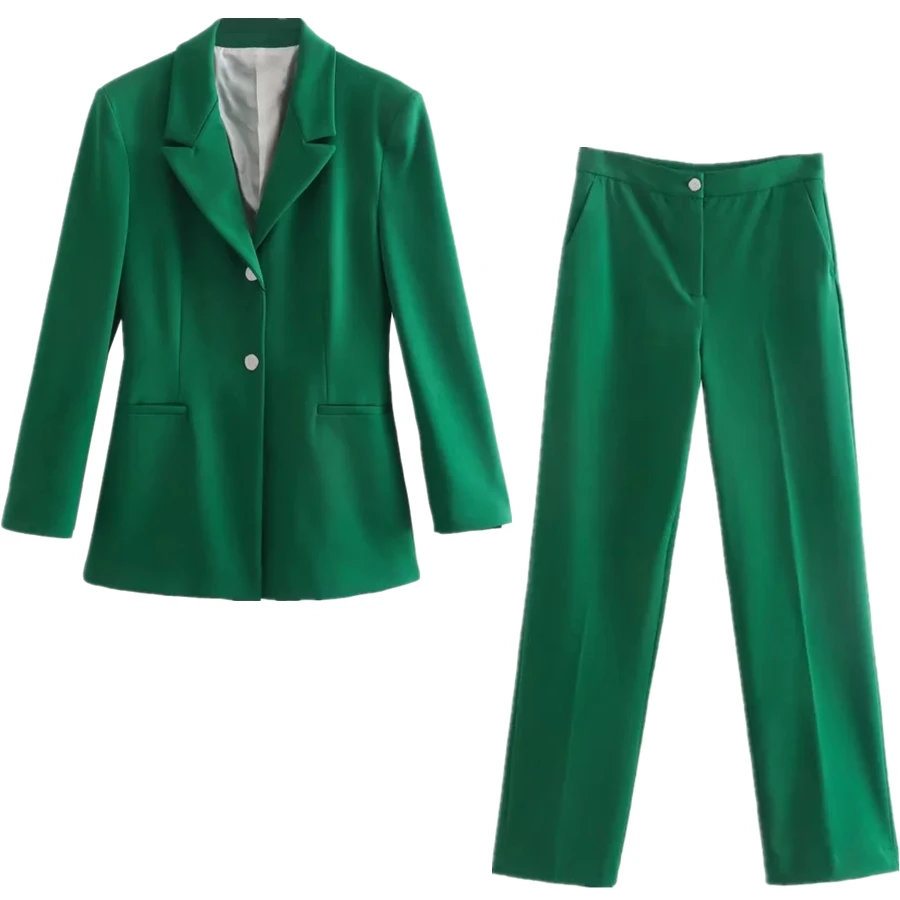 

Elmsk 2022 Модные Простые повседневные блейзеры зеленого цвета на пуговицах с жемчугом в английском стиле прямые Костюмные брюки с высокой тали...