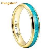 itungsten 8mm dropshipping gold tungsten ring for men women engagement wedding band crushed turquoise inlay i love you engraved
