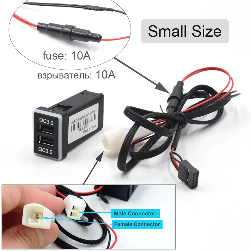 Фото Тип-C PD Dual 2 USB QC3.0 Адаптер быстрого автомобильного зарядного устройства для мобильного телефона со светодиодным вольтметром для Toyota Camry Land Cruiser RAV4 Corolla №5