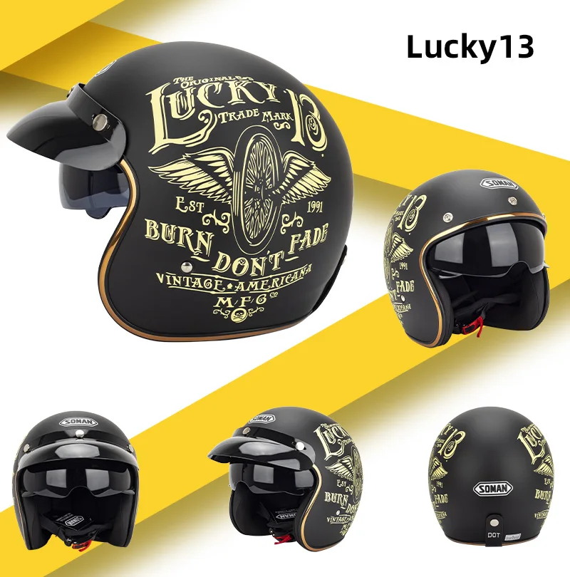 SOMAN Кафе Racer мотоциклетный шлем в горошек утвержденный винтажный открытый Casco Moto