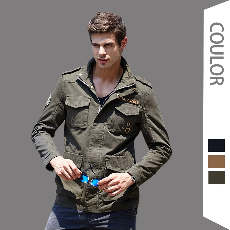 2022 New Washed Work Jacket Men's Autumn Casual Stand Collar Pilot Jacket