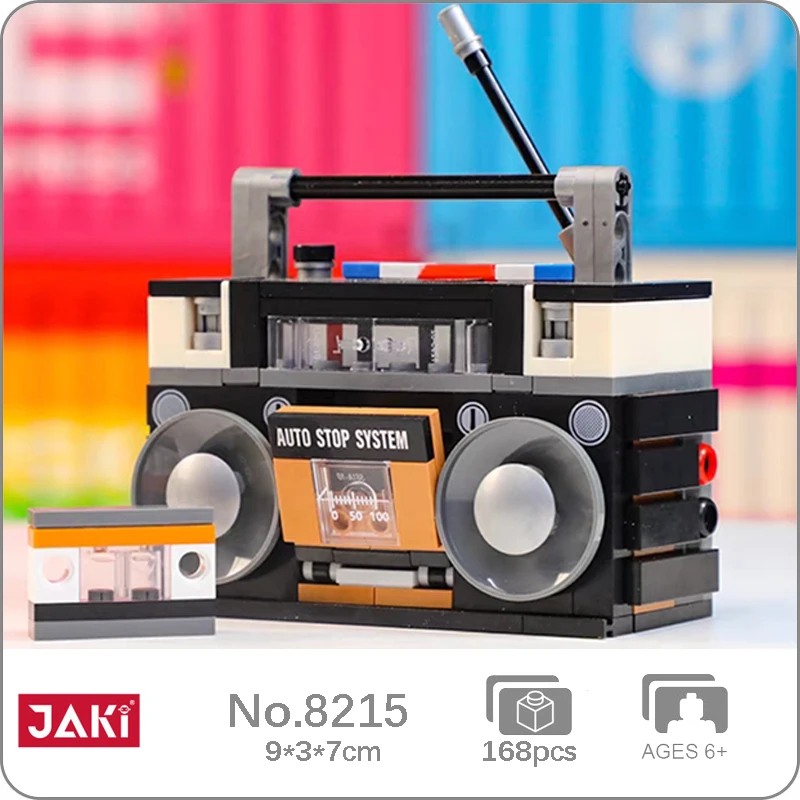 JAKI 8215 Retro Boombox Cassette Radio Music Tape Player Machine Model DIY Mini Blocks Bricks Building Toy For Children No Box